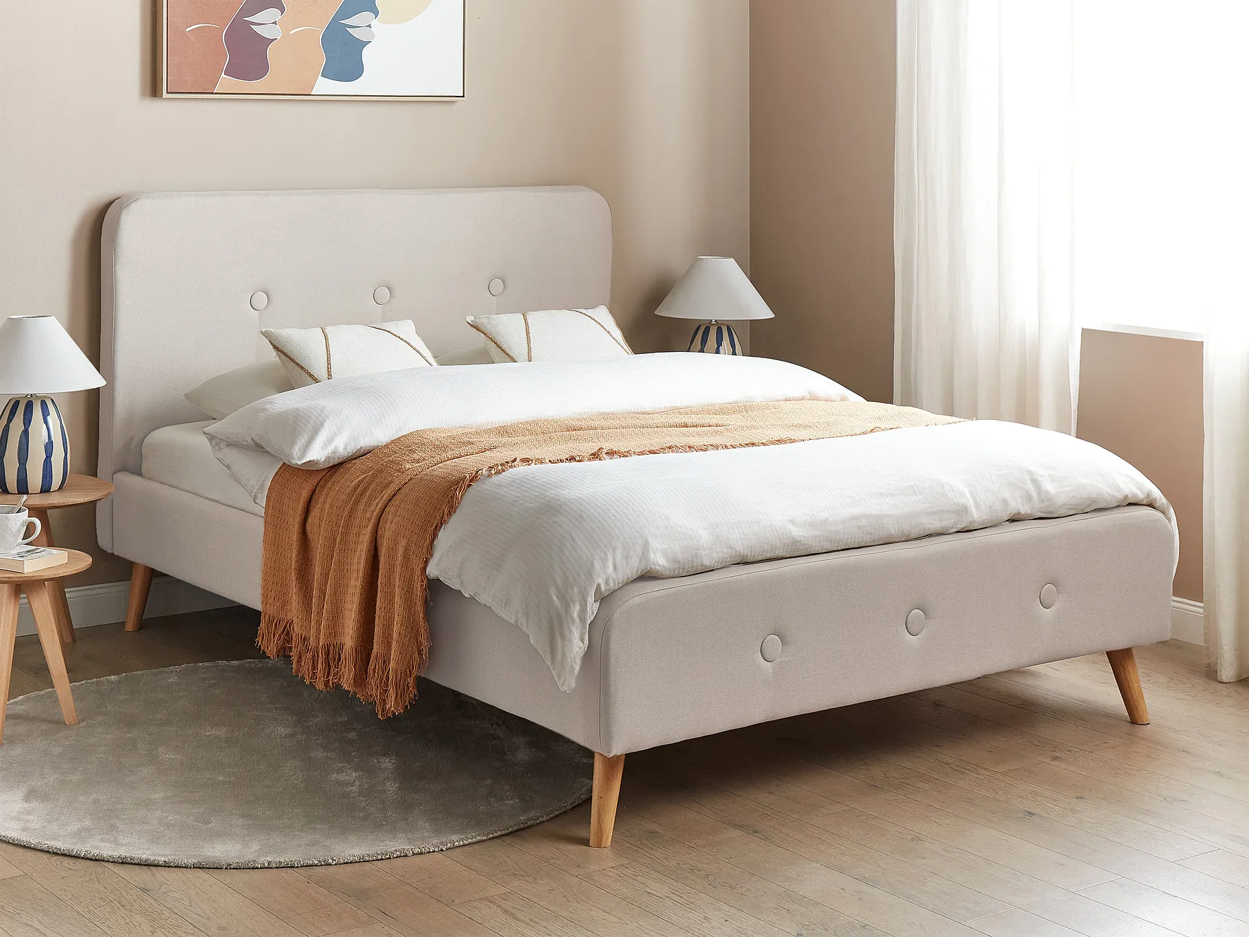 Bett mit Lattenrost Stoff RENNES 160 x 200 cm Hellbeige_708005