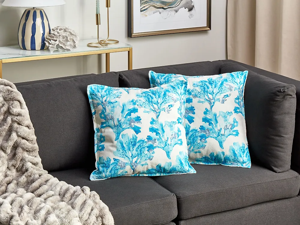 Dekokissen 2er Set ROCKWEED 45 x 45 cm Baumwolle Blau Blumenmuster_1187053
