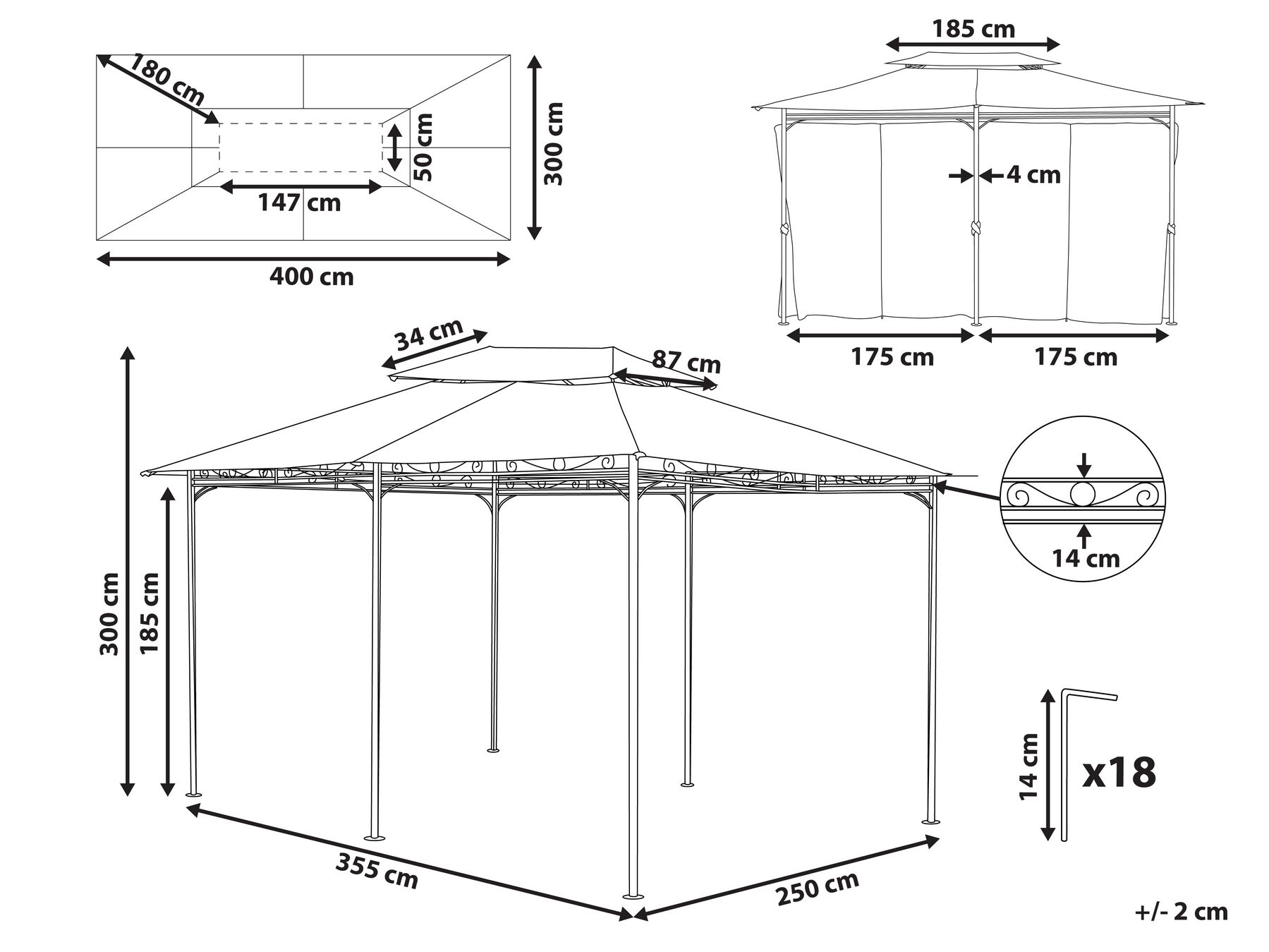 Pavillon COLOS 400 cm 300 cm Metall Graphitgrau_778672