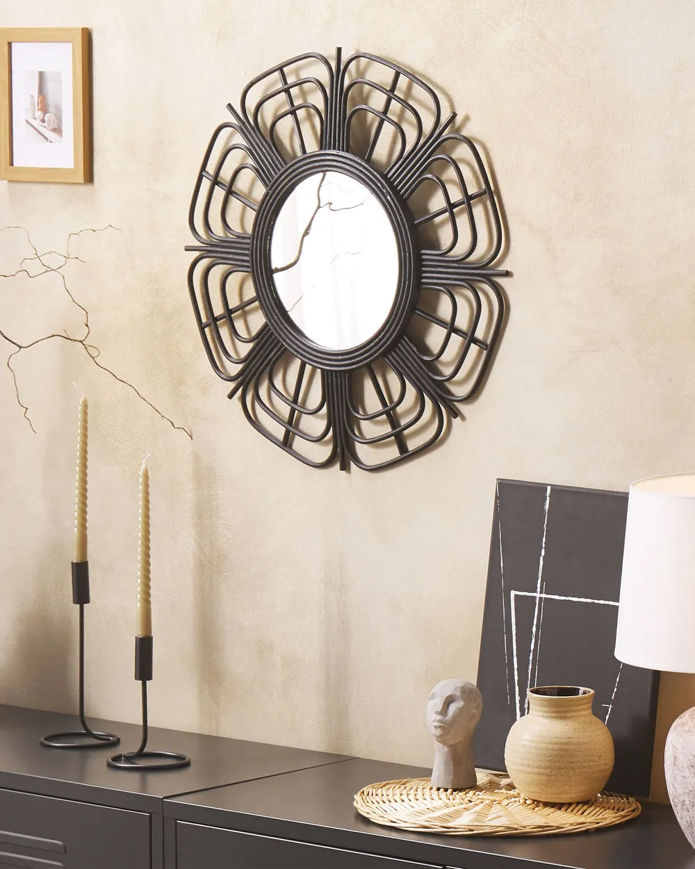 Wandspiegel PASAKU 60 cm 60 cm Rattan Schwarz