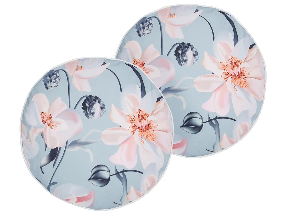 Gartenkissen 2er Set APRICALE Blumenmuster 40 x 40 cm Blau