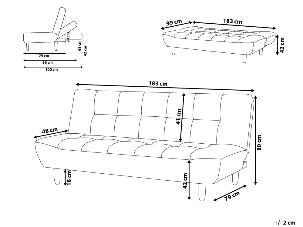 Sofa Bed 3 Seater ALSTEN Fabric Green_1003784