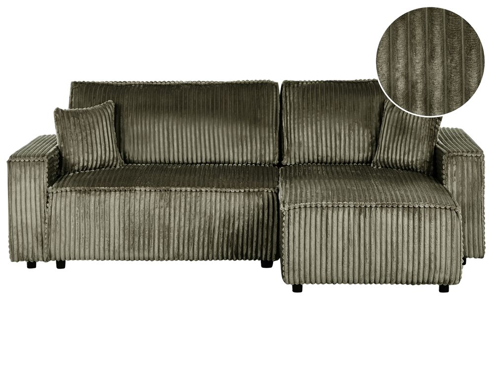 Corner Sofa Bed 3 Seater ABACKA with Storage Corduroy Green Left Hand