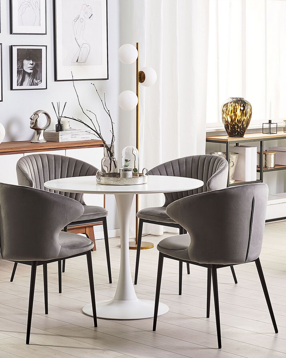 Esszimmerstuhl 2er Set AUGUSTA Samtstoff Grau