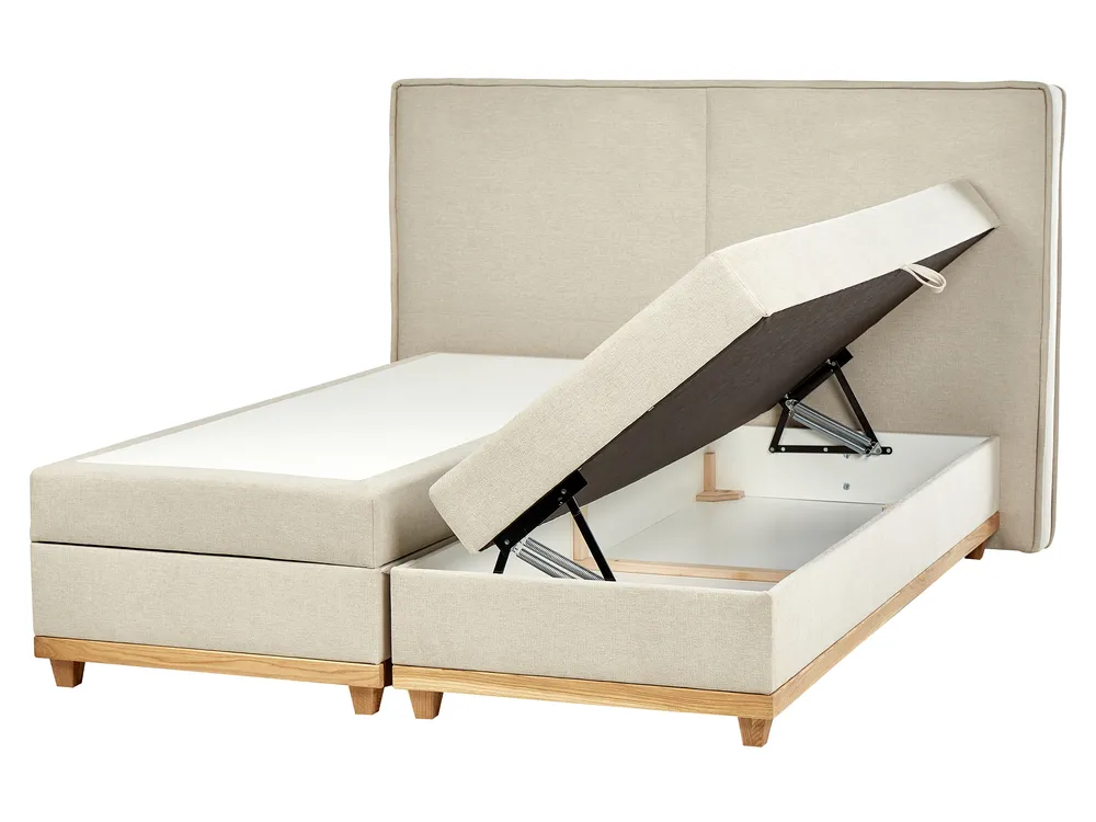 Boxspringbett mit Stauraum DYNASTY Stoff Beige 160 x 200 cm