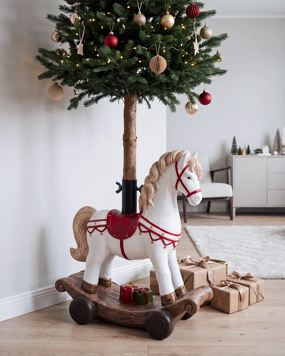Christmas Tree Stand TEPASTO 48 cm Rocking Horse White_1185222