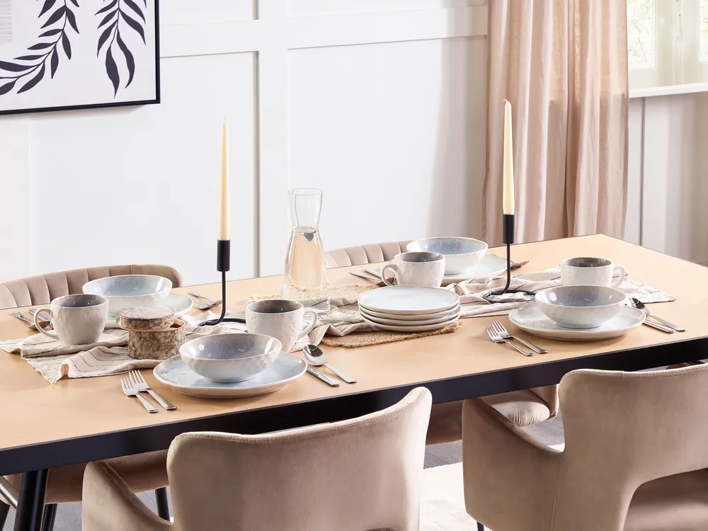 Set of 16 Dinnerware SESAME Stoneware Light Grey_863128