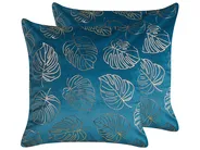 Dekokissen 2er Set DELICIOSA 45 x 45 cm Samtstoff Blau Pflanzenmuster_830044