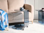 Side Table MINTO with Wheels Tempered Glass Blue_1032580