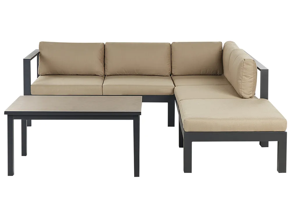 Garten Ecksofa mit Tisch 5-Sitzer MESSINA Metall Sandbeige linksseitig