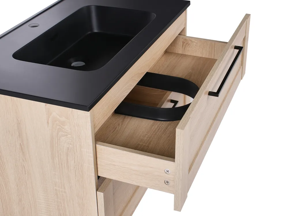 Wandmontierter Waschbeckenunterschrank mit Waschbecken TARIJA Hellbraun_1005852