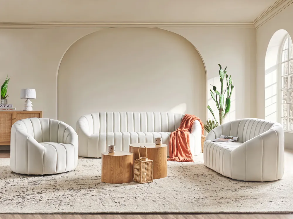 Sofa Set 6-Sitzer MALUNG Samtstoff Cremeweiß