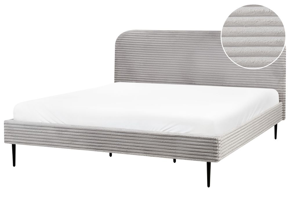 Lit avec sommier Velours côtelé FLAYAT 180 x 200 cm Gris clair