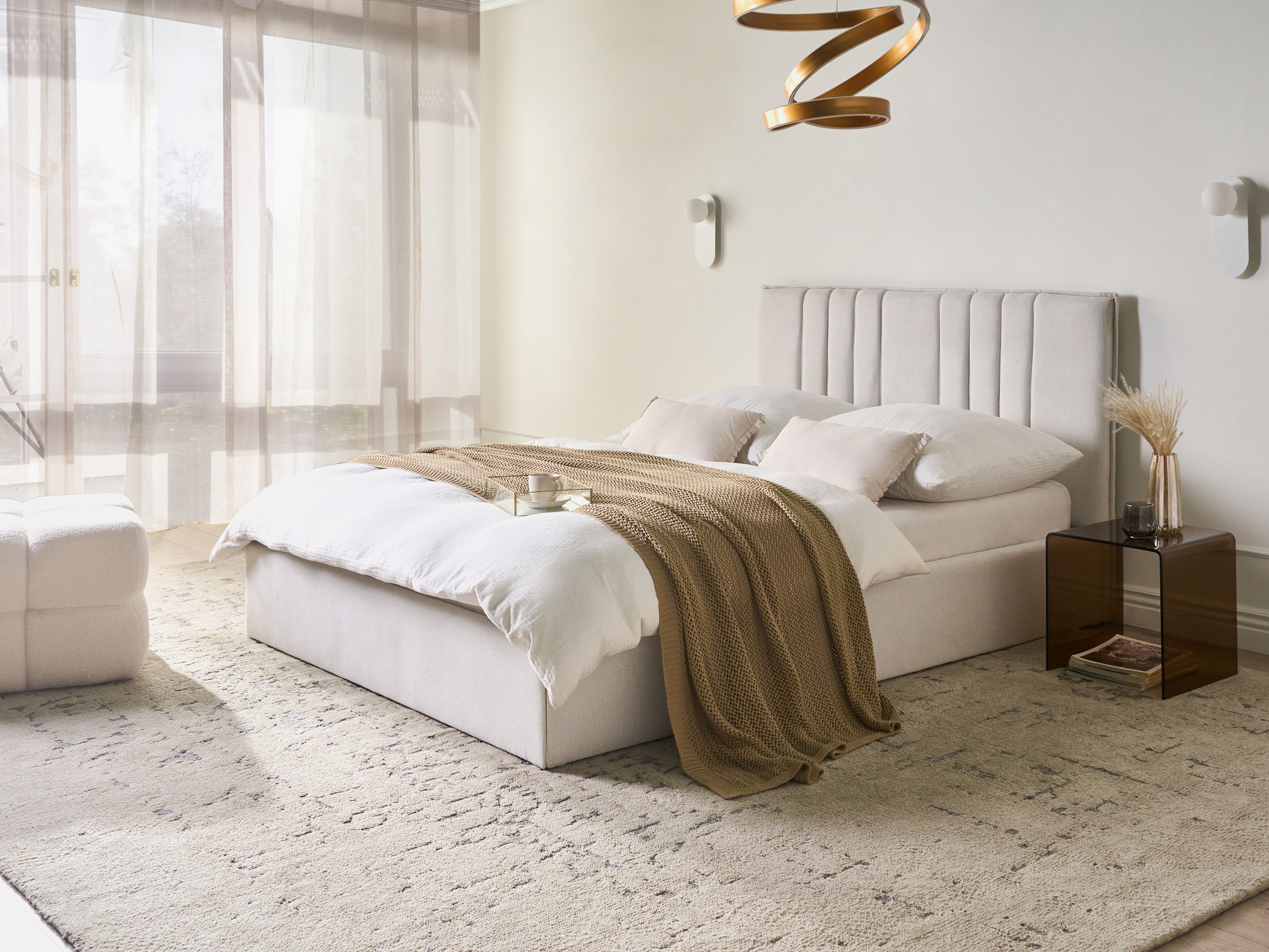 Ottoman Bed TARASCON Fabric Light Beige 140 x 200 cm (EU Double)_1187162