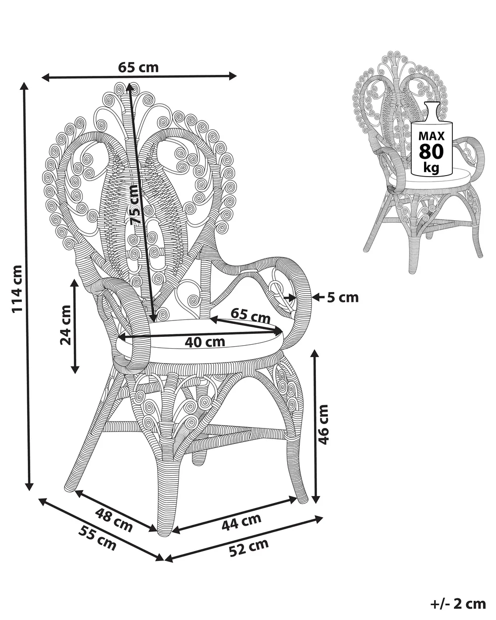 Pfauenstuhl CARRARA Rattan Naturfarben_886135