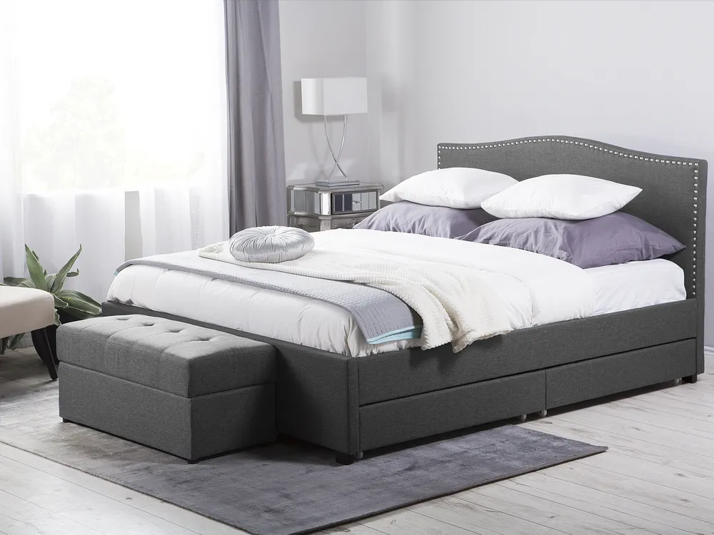 Bett mit Schubladen MONTPELLIER Stoff Dunkelgrau 160 x 200 cm
