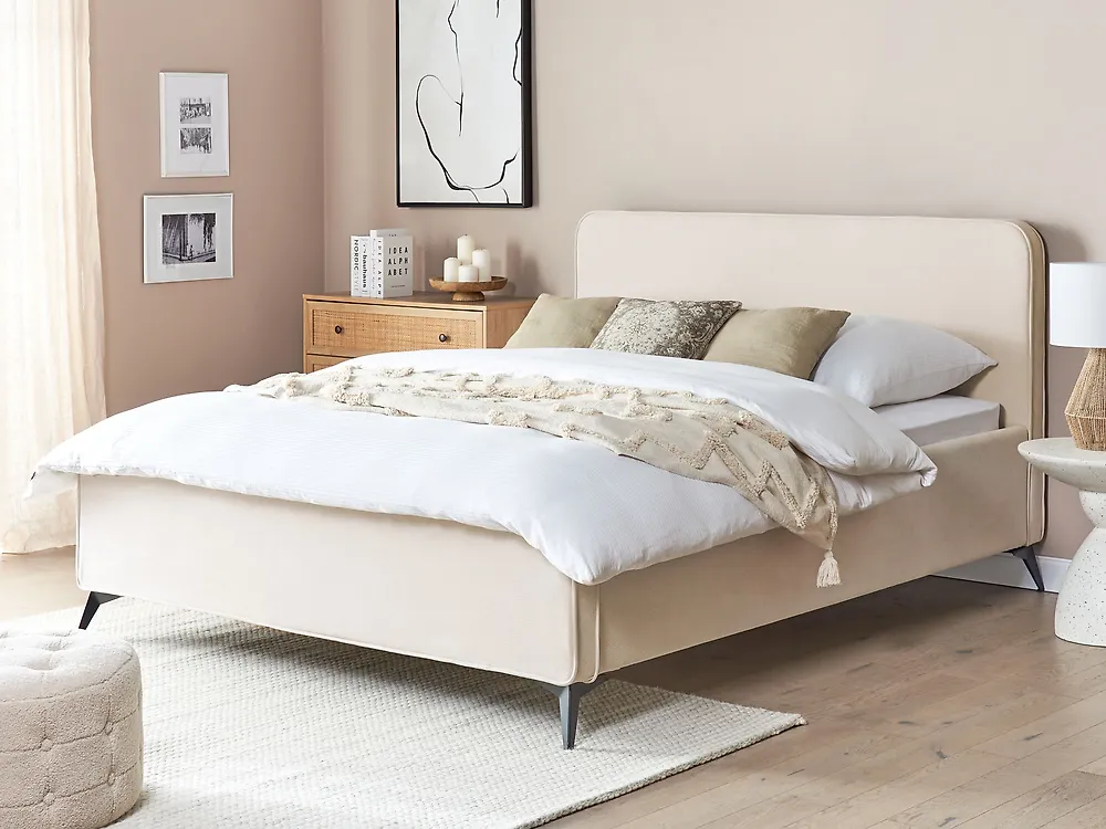 Bed Corduroy VALOGNES 160 x 200 cm (EU King Size) Light Beige_1188042