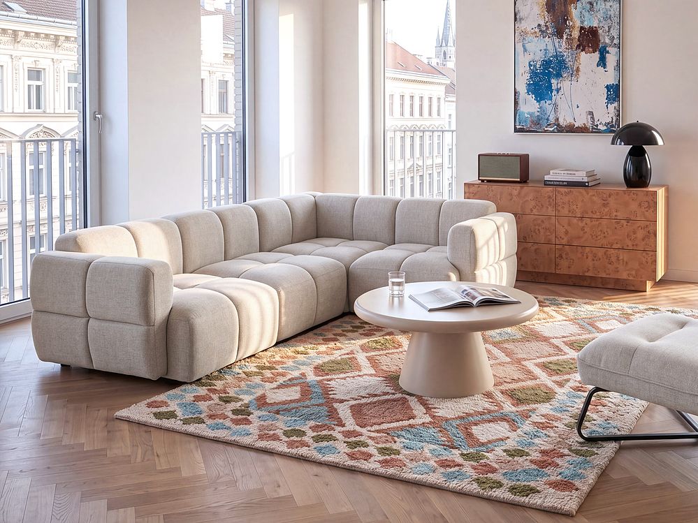 Modularni kotni kavč 4-mestna številka MAKSABERG Blago Bež Leva stran