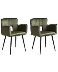 Set of 2 Dining Chairs SANILAC Velvet Olive Green_1054296