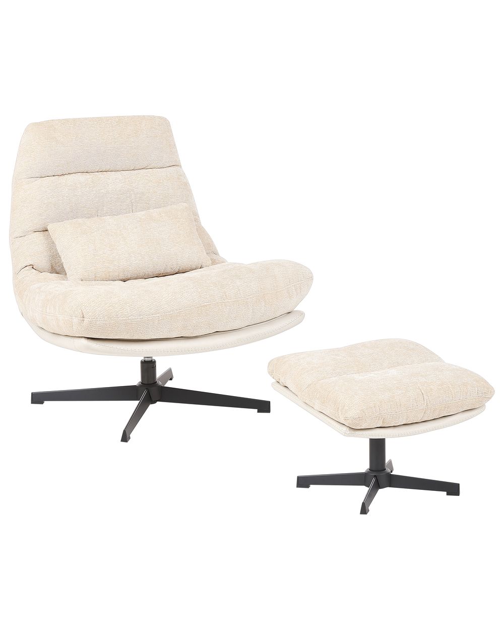 Drehsessel TOVIK mit Fußstütze Chenillegewebe Hellbeige