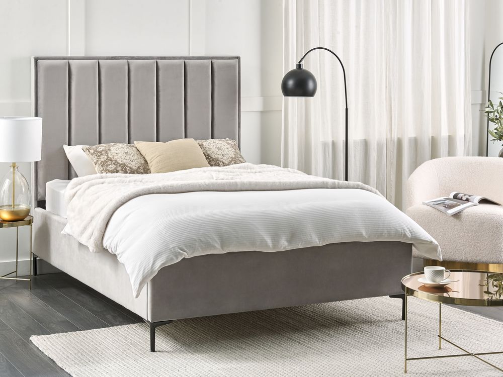 Bett mit Stauraum SEZANNE Samtstoff Hellgrau 140 x 200 cm