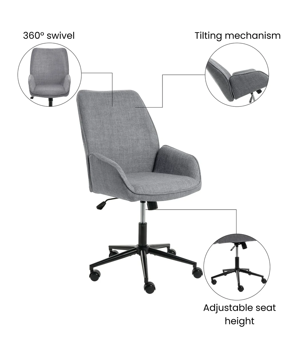 Office Chair CASTILE Faux Linen Dark Grey_1072517