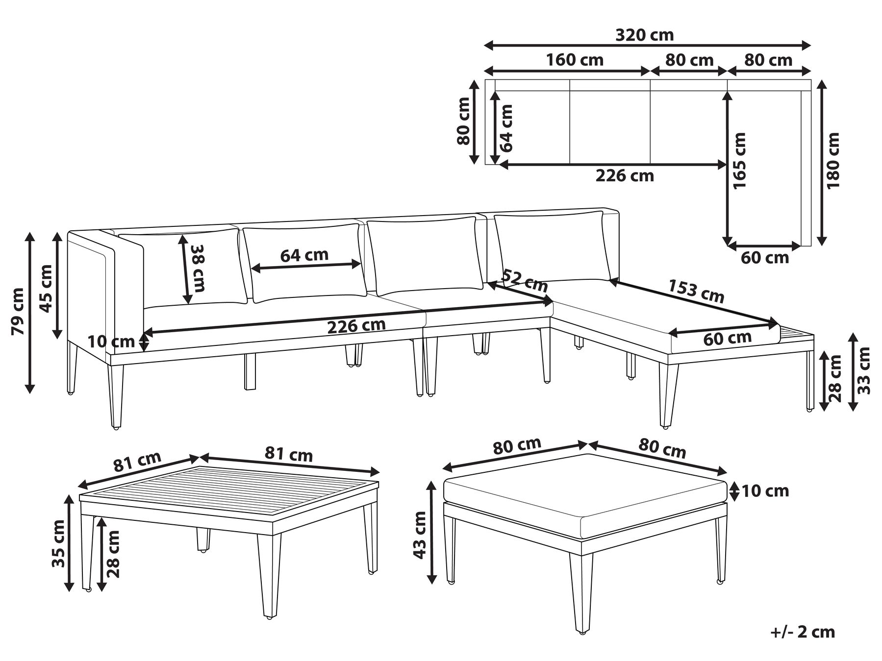 Lounge Set mit Tisch und Ottomane 4-Sitzer BRACCIANO zertifiziertes Akazienholz Hellbeige linksseitig_956394
