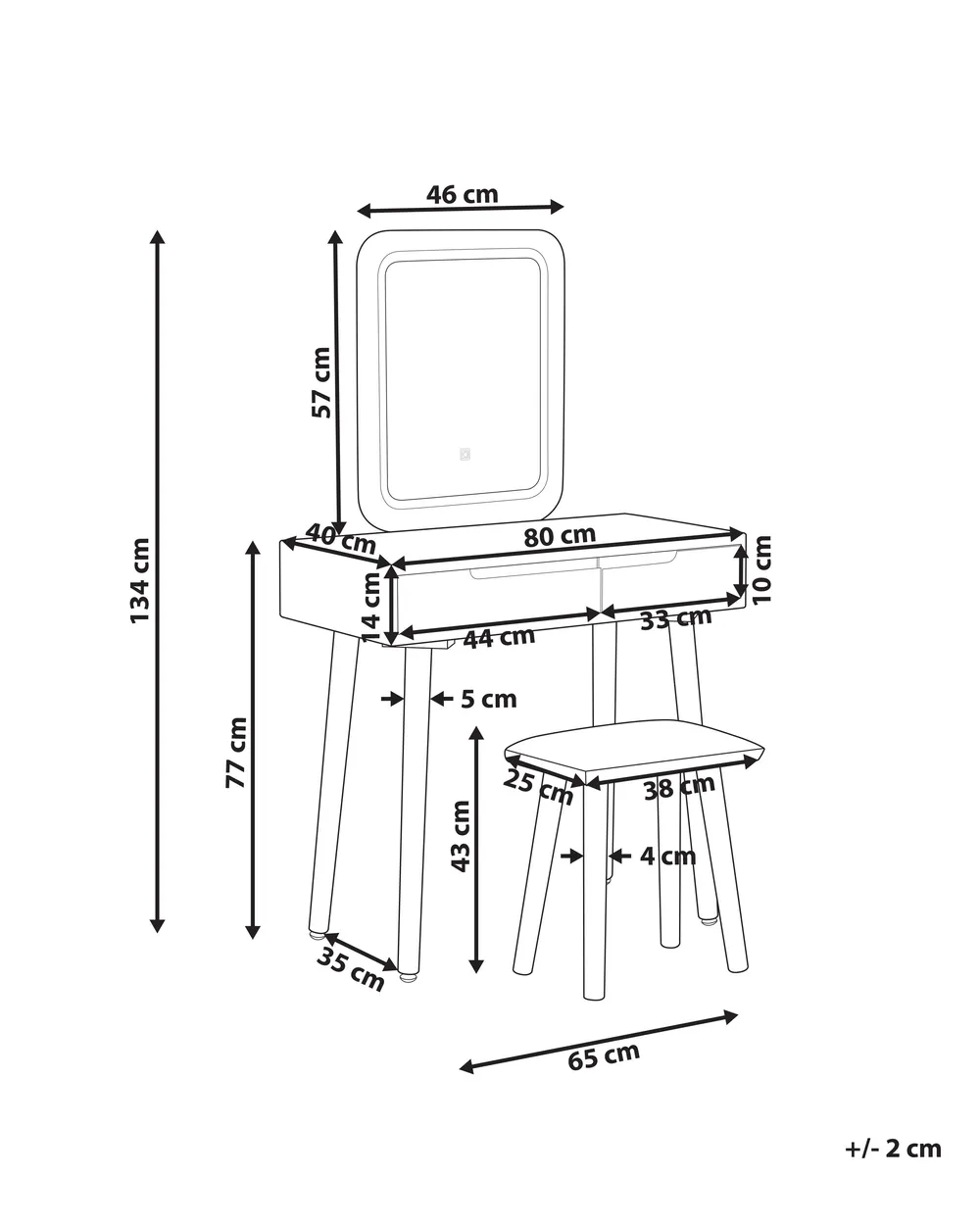 Schminktisch mit Spiegel und Hocker DIEPPE LED Weiß_850245