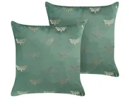 Dekokissen 2er Set YUZURI 45 x 45 cm Samtstoff Smaragdgrün Tiermuster_857821