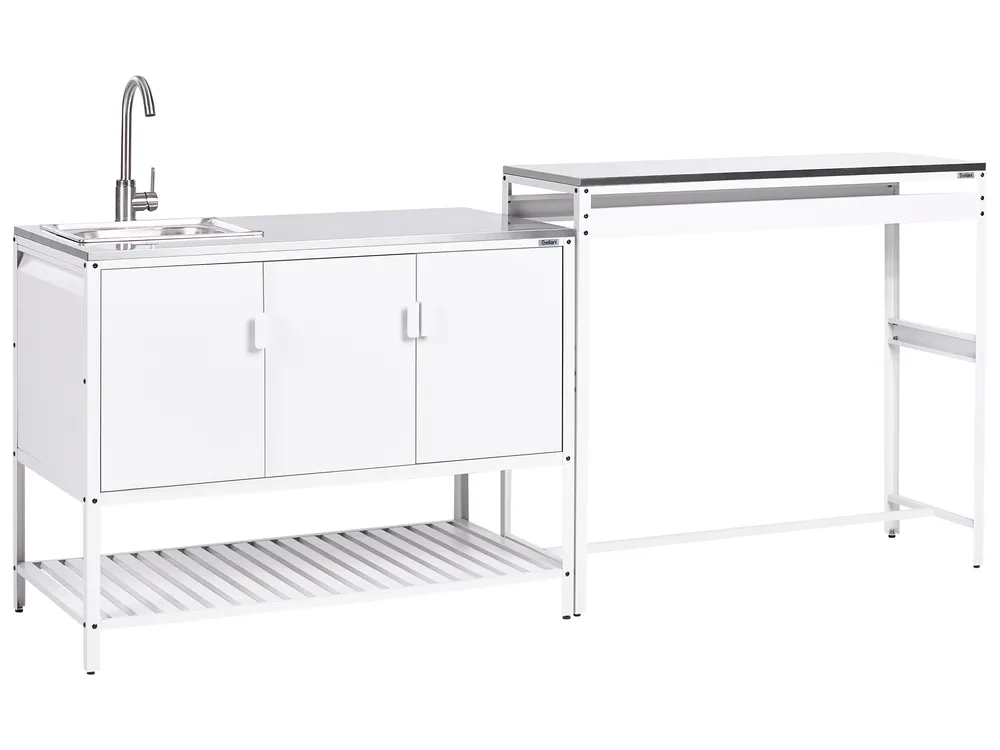 Outdoor-Küche 2er Set mit Spüle MAENZA Weiß Metall