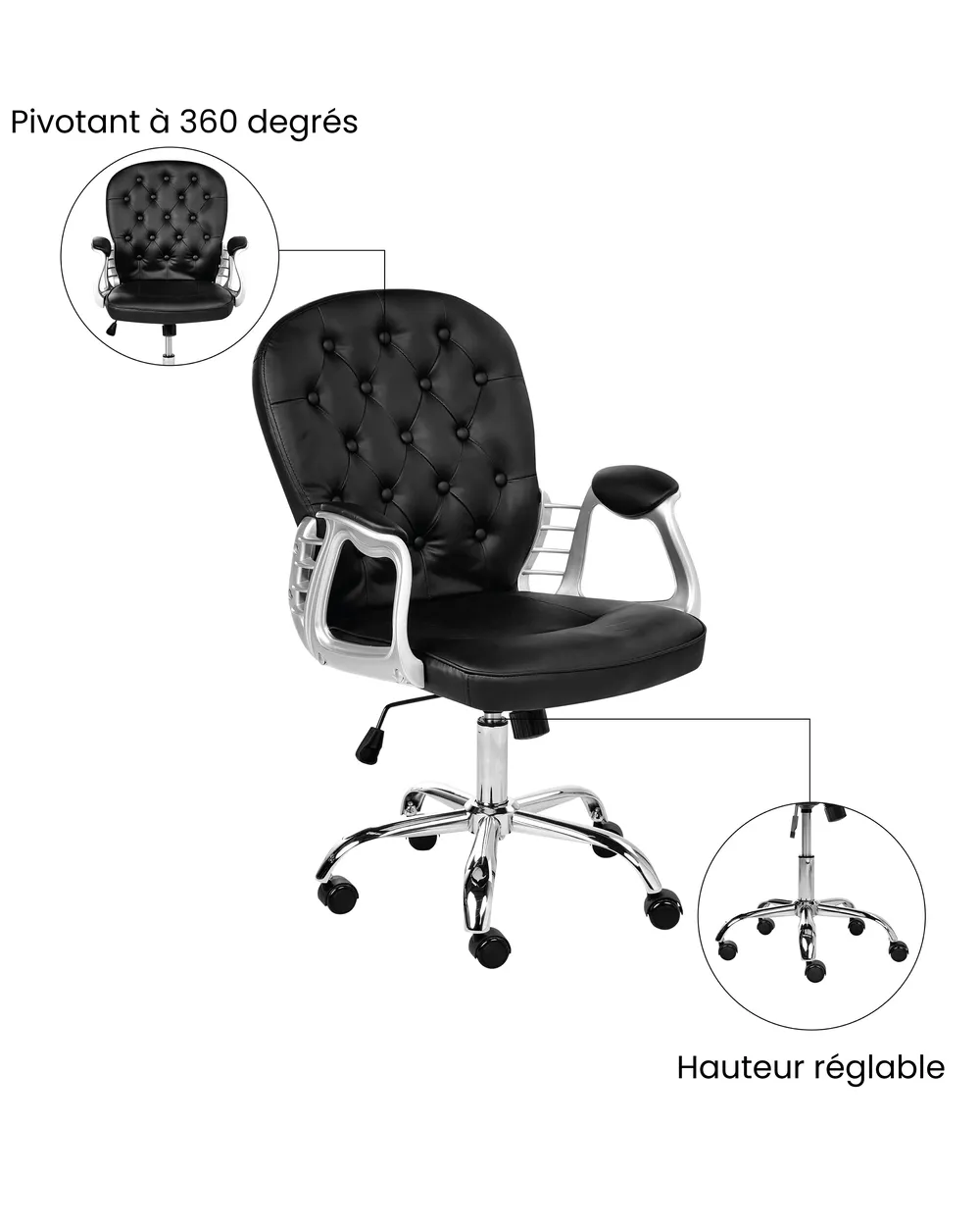 Chaise de bureau PRINCESS Cuir PU Noir_1036994