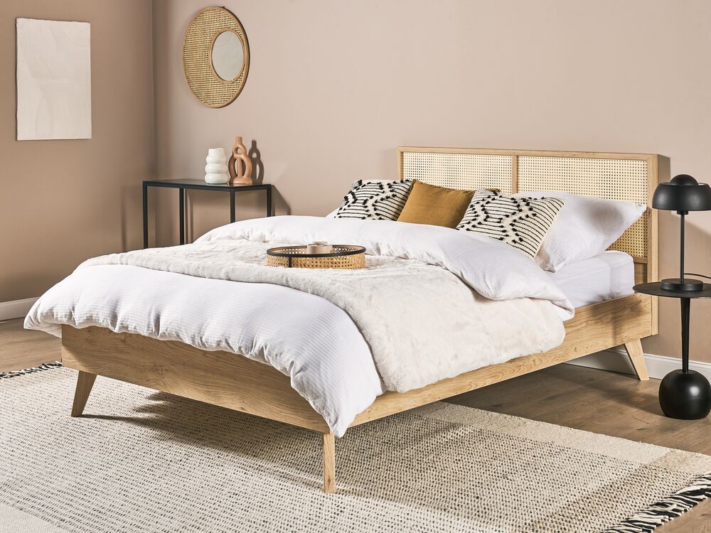 Bed Rattan MONPAZIER 140 x 200 cm (EU Double) Light Brown
