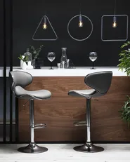 Set of 2 Bar Chairs CONWAY Swivel Faux Leather Grey_743462