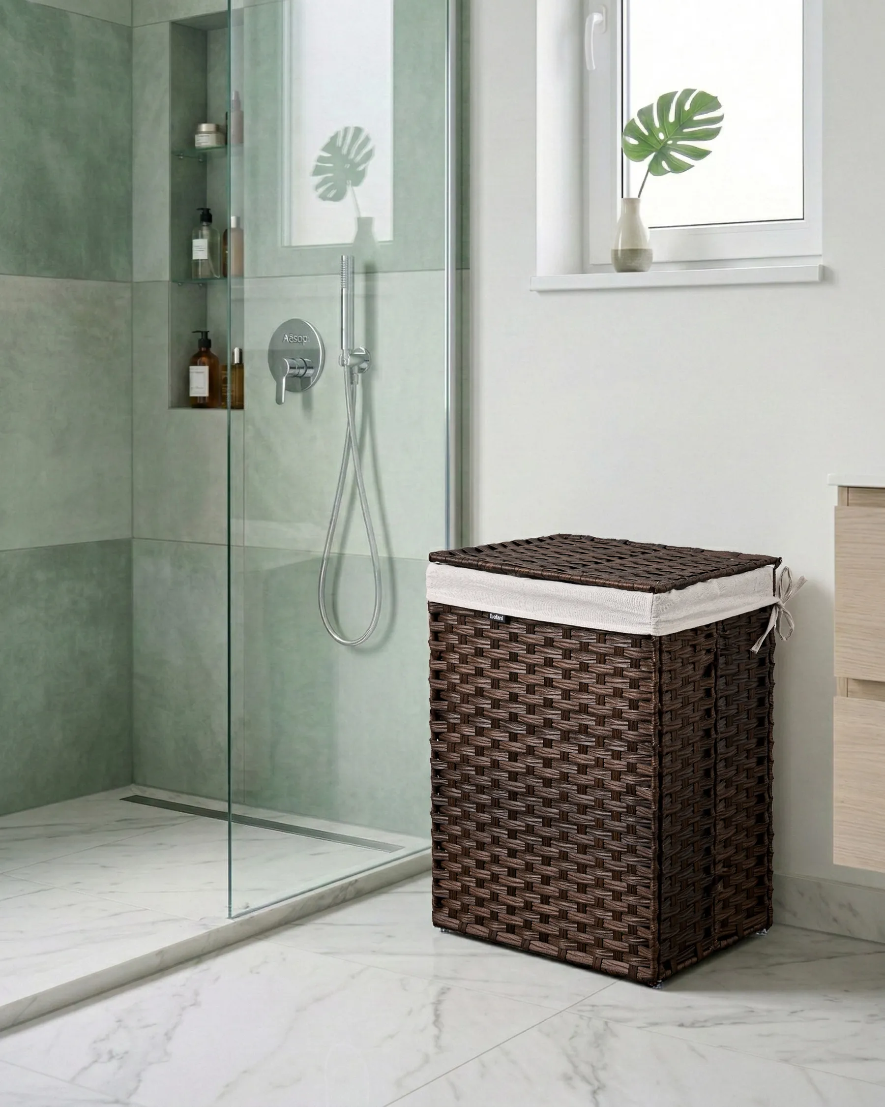 Laundry Basket with Lid MUCUBAJI Fabric Dark Brown 83 L_1063820