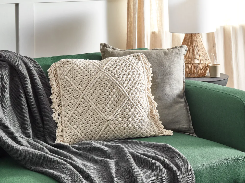 Set of 2 Decorative Cushions BESHAM 45 x 45 cm Cotton Light Beige Geometric Pattern_904590
