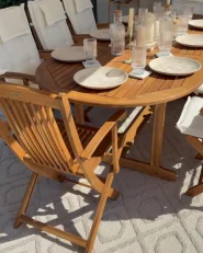 Gartenmöbel Set 8-Sitzer MAUI II inkl. Kissen Akazienholz Cremeweiß_994228