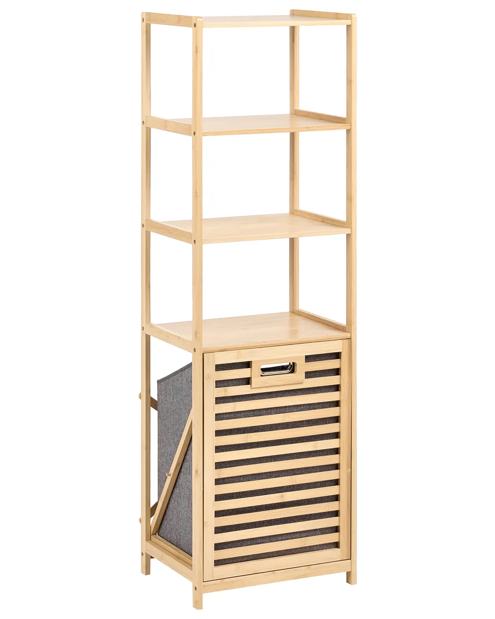 Wäscheschrank mit Kipptür SAJAMA 40 cm mit Fächern Bambus Hellbraun / Grau