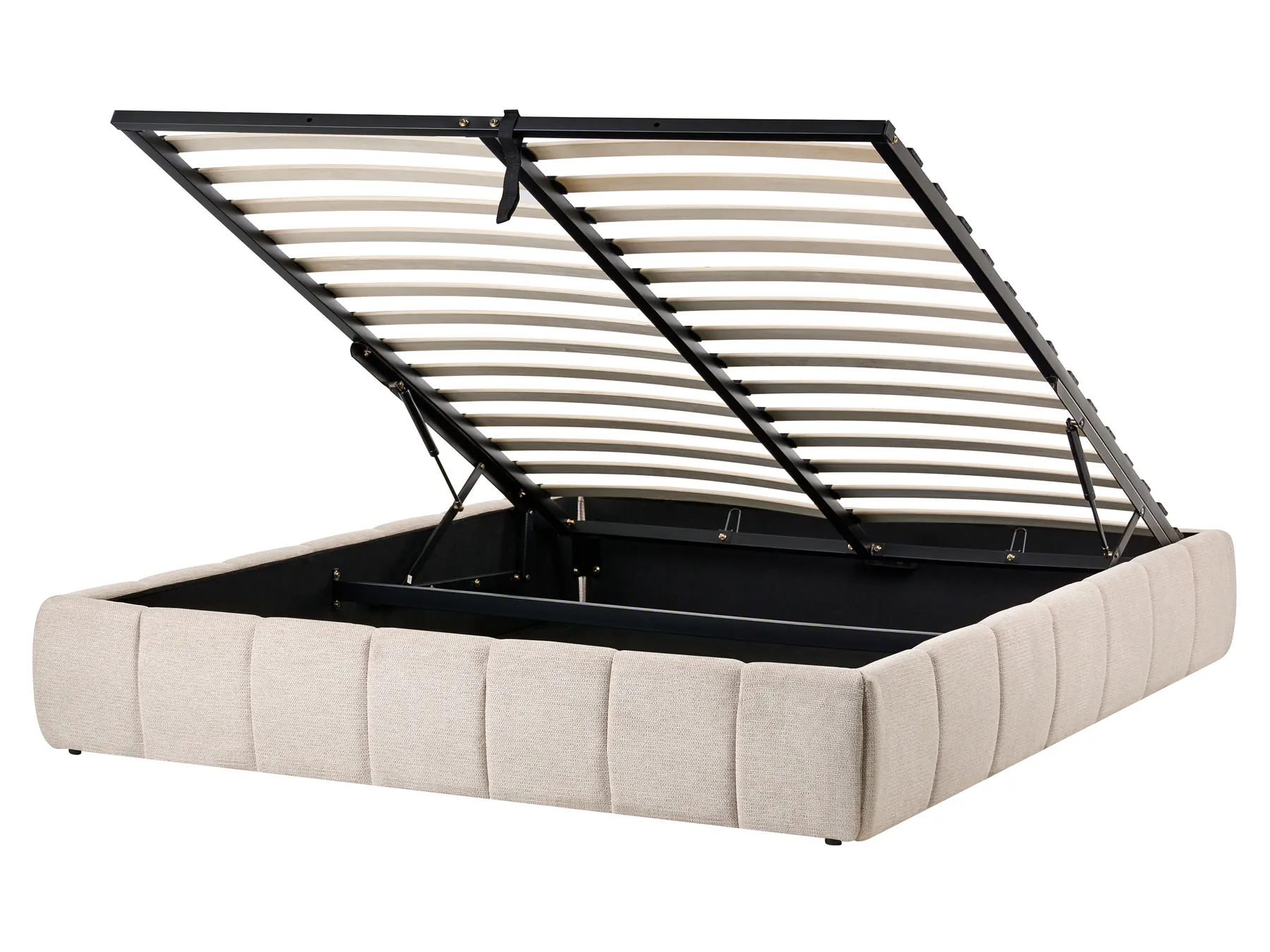 Ottoman Bed without Headboard GENAS Fabric Light Beige 160 x 200 cm (EU King Size)_1070187