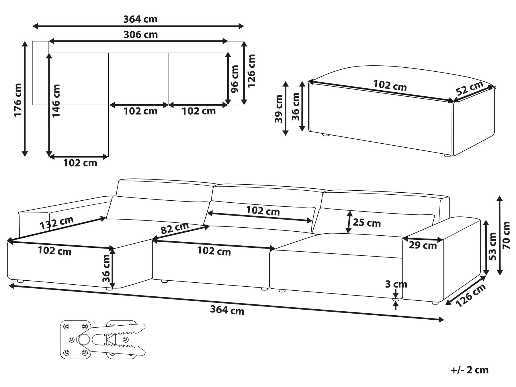 Modul Ecksofa 4-Sitzer HELLNAR mit Ottomane Samtstoff Hellbeige rechtsseitig_911137