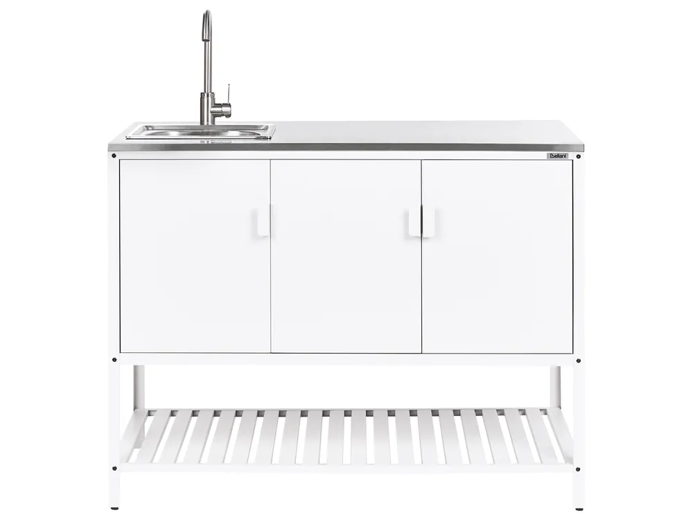 3 Piece Outdoor Kitchen Set with Sink MAENZA White Metal_1045083