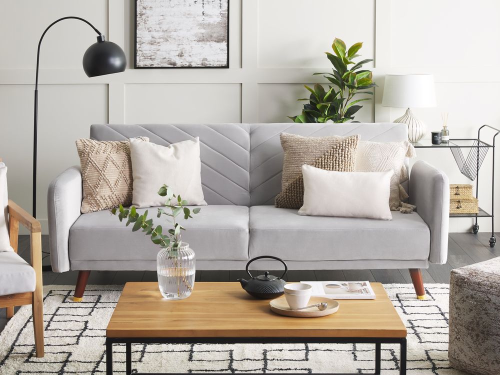 Sofa Bed 3 Seater SENJA Velvet Light Grey