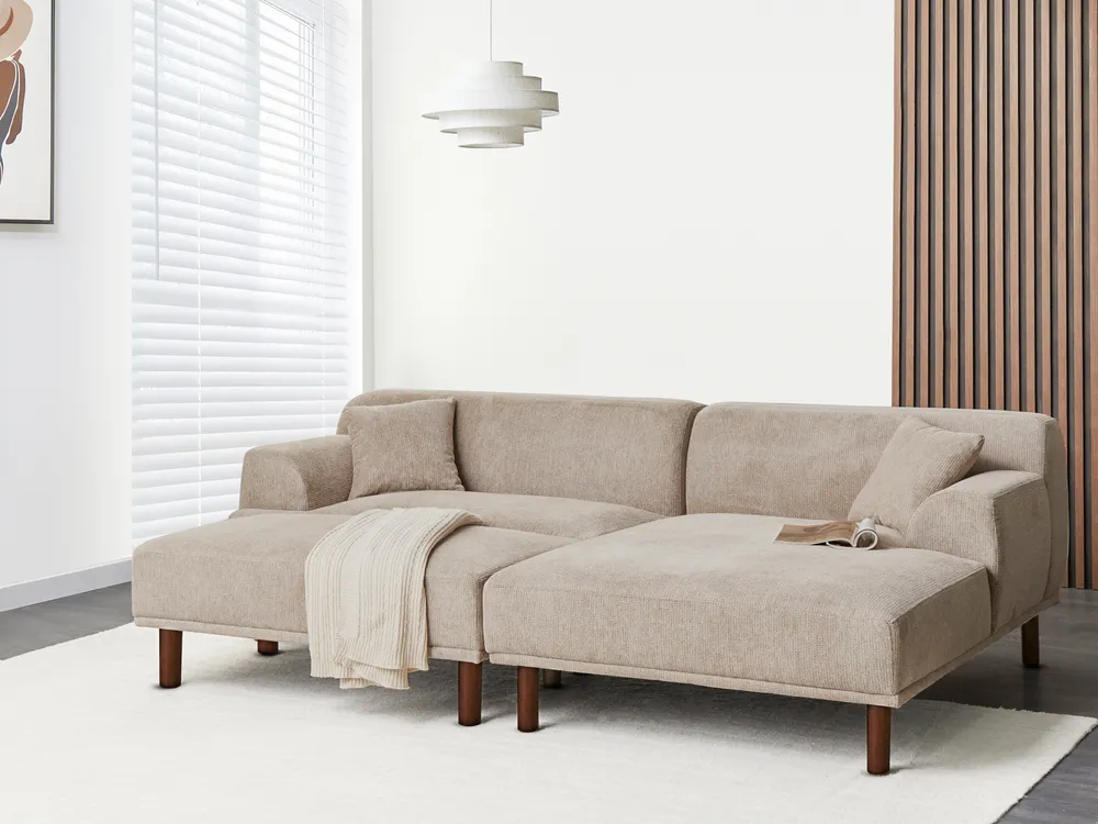 Ecksofa 3-Sitzer HOLT mit Ottomane Stoff Taupe linksseitig_959241