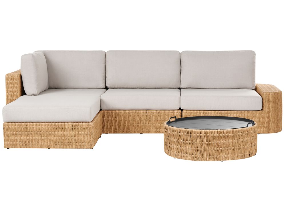 Garten Ecksofa mit Tisch 4-Sitzer OLIVERI Polyrattan Beige rechtsseitig