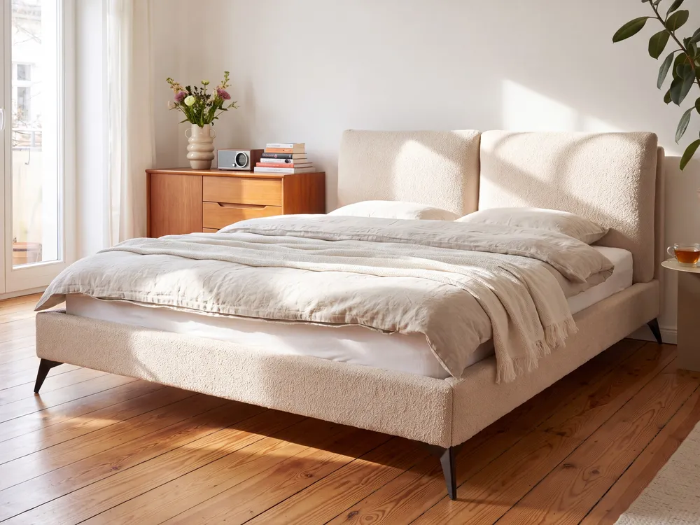 Bed Boucle MELLE 160 x 200 cm (EU King Size) Beige_1151008