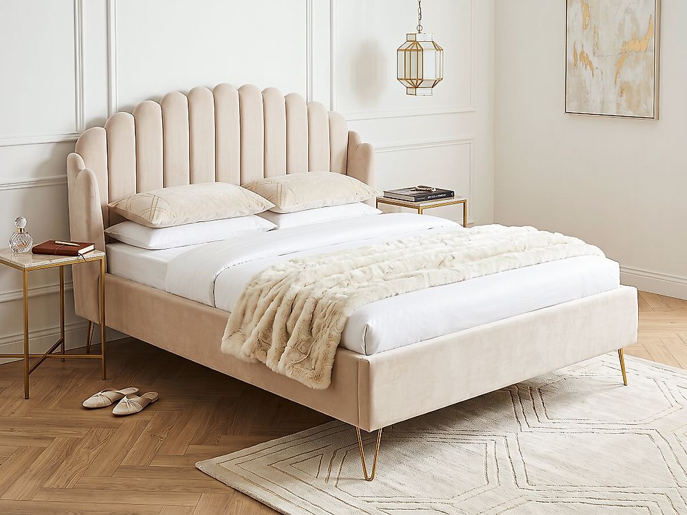 Bett mit Lattenrost Samtstoff AMBILLOU 140 x 200 cm Hellbeige