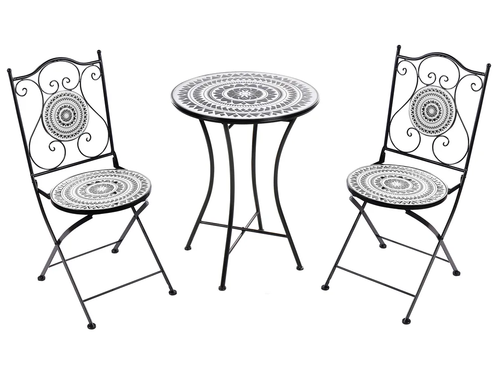 Bistro Set klappbar COMISO Metall Schwarz / Weiß_982144