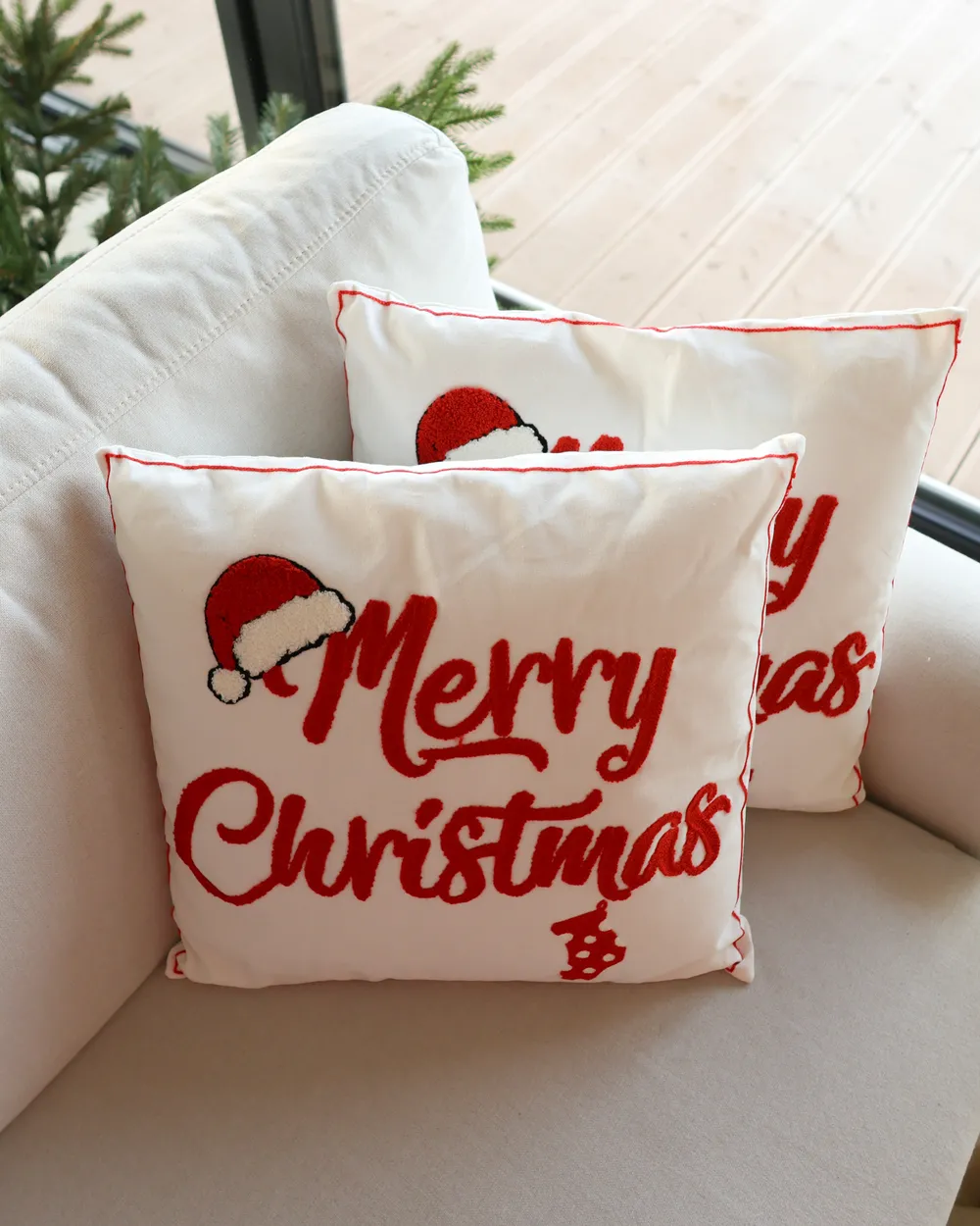Set of 2 Decorative Cushions PIZZELLE 45 x 45 cm Cotton Off-White Christmas Motif_1036099