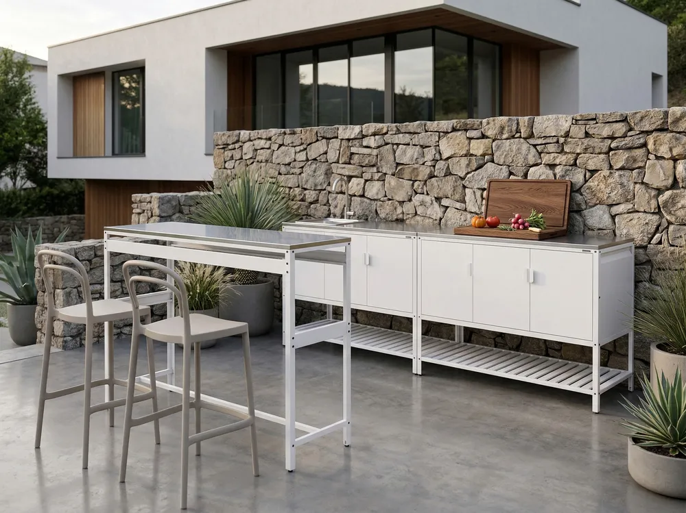 Outdoor-Küche 3er Set mit Spüle MAENZA Weiß Metall