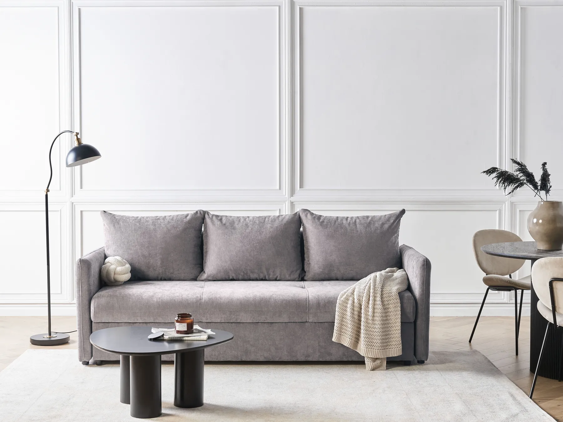 Sofa Bed 3 Seater HOLSEN with Storage Chenille Taupe_947113