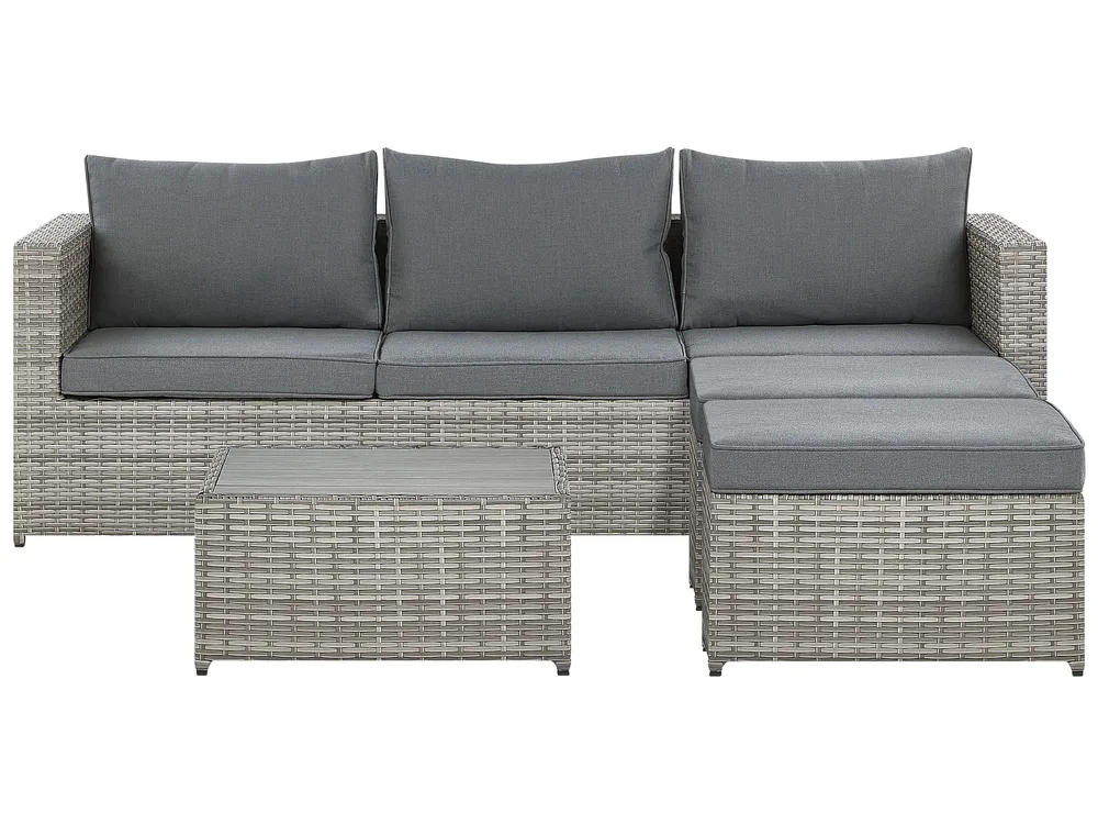 Garten Ecksofa mit Tisch 5-Sitzer SABBIA modular Polyrattan Hellgrau rechtsseitig